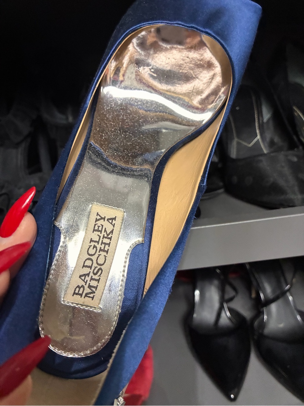 Badgley Mischka Navy Velvet Crystal-Embellished Stilettos - Picture 2 of 4